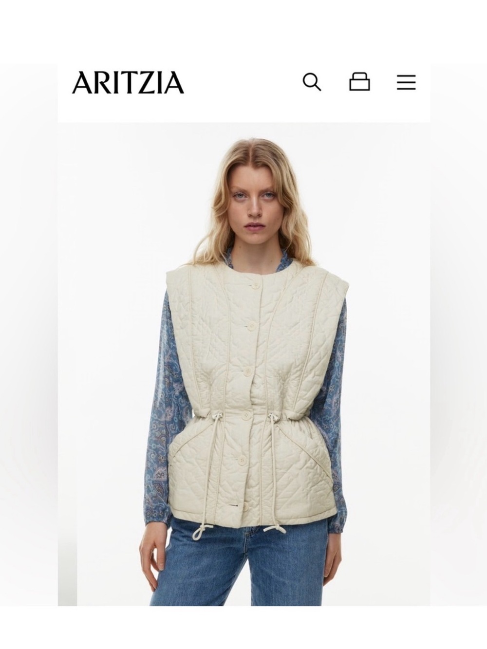 Aritzia Little Moon Quilted Drawstring Waist Vest – Cream